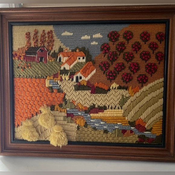 Vintage Wood Frame”Fall Harvest Farmhouse”Scene Needle Work:10 Colors
• Handmade - Picture 6 of 9